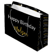 ハッピーバースデー白黒および金ゴールドスクリプト名 ラージペーパーバッグ (裏面アングル)