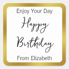 ハッピーバースデー白黒と金ゴールドの名前 スクエアシール