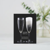 ハッピーバースデー白黒シャンパンフルートグラス ポストカード (スタンド正面)