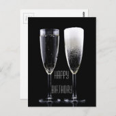 ハッピーバースデー白黒シャンパンフルートグラス ポストカード (正面/裏面)
