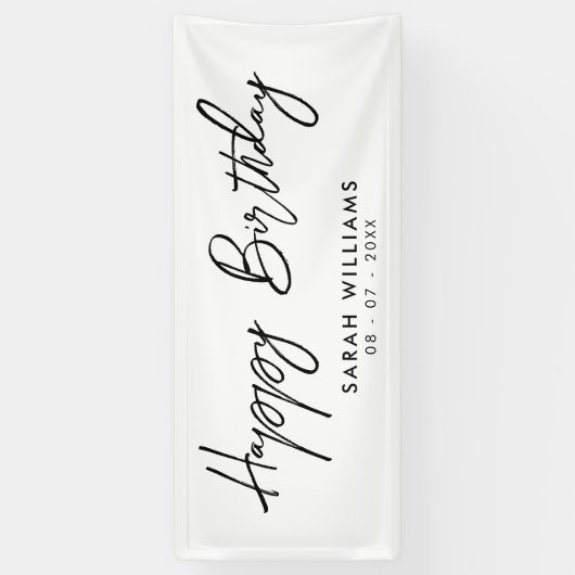 ハッピーバースデー白黒スクリプモダント 横断幕 (縦)