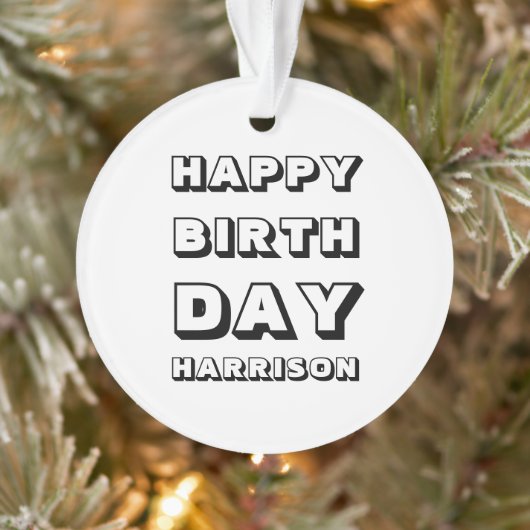 ハッピーバースデー白黒名前をカスタムするクリスマス オーナメント (ツリー)