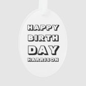ハッピーバースデー白黒名前をカスタムするクリスマス オーナメント (裏面)