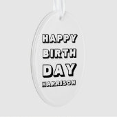 ハッピーバースデー白黒名前をカスタムするクリスマス オーナメント (正面)
