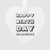 ハッピーバースデー白黒名前をカスタムするクリスマス オーナメント (正面)