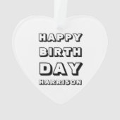 ハッピーバースデー白黒名前をカスタムするクリスマス オーナメント (裏面)