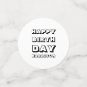 ハッピーバースデー白黒名前をカスタムするモダンおもしろい コンフェッティ (スモール正面)