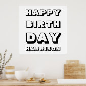 ハッピーバースデー白黒名前をカスタムするモダンおもしろい ポスター (キッチン)