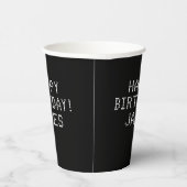 ハッピーバースデー白黒名前をカスタムするモダンかわいい 紙コップ (右)