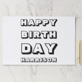 ハッピーバースデー白黒名前をカスタムするランチョンマット ペーパーパッド (インサイチュ)