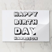 ハッピーバースデー白黒名前をカスタムするランチョンマット ペーパーパッド (折り畳み)