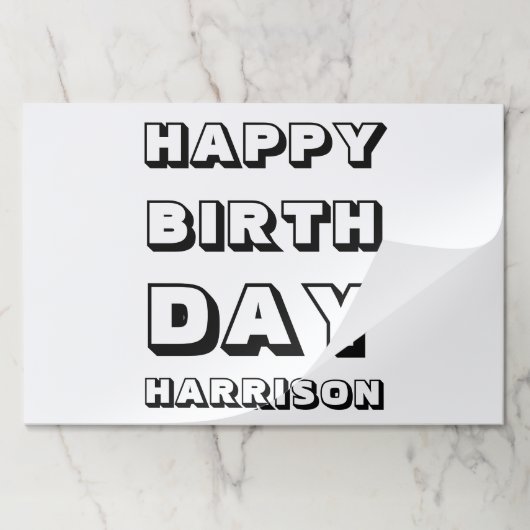 ハッピーバースデー白黒名前をカスタムするランチョンマット ペーパーパッド (折り畳み)