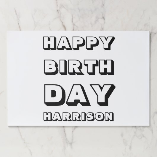 ハッピーバースデー白黒名前をカスタムするランチョンマット ペーパーパッド (正面)