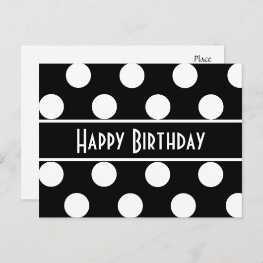 ハッピーバースデー白黒水玉模様はがき ポストカード (正面/裏面)