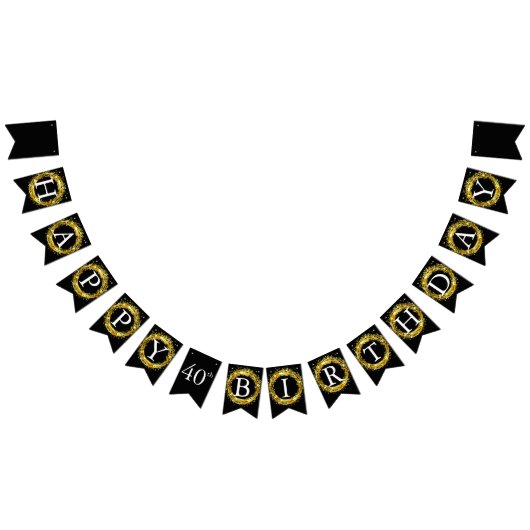 ハッピーバースデー🎈白黒金ゴールド バンティングフラッグ (全)