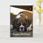 ハッピーバースデー眠いボクサーのパピースグリーティングカード カード (黄色い花)