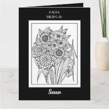 ハッピーバースデー着色カード花デザイン