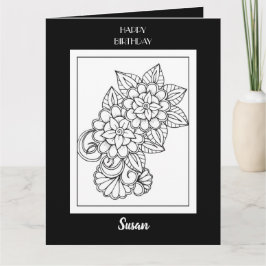ハッピーバースデー着色フローラグリーティングカード カード