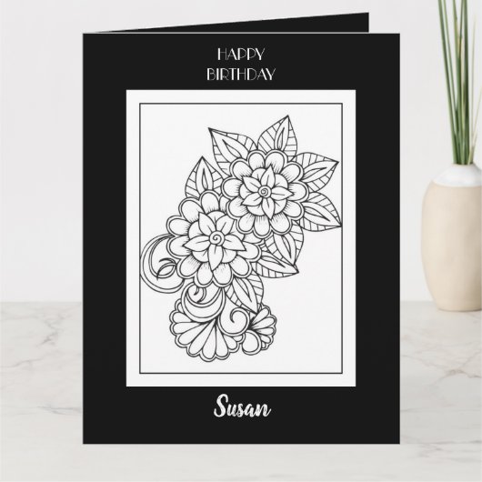 ハッピーバースデー着色フローラグリーティングカード カード (正面)