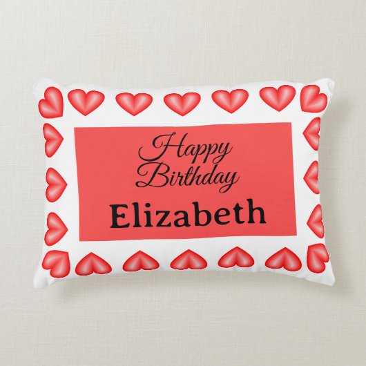 ハッピーバースデー矩形ハート枠名前をカスタムする アクセントクッション (正面)
