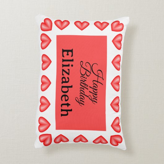 ハッピーバースデー矩形ハート枠名前をカスタムする アクセントクッション (裏面(縦))