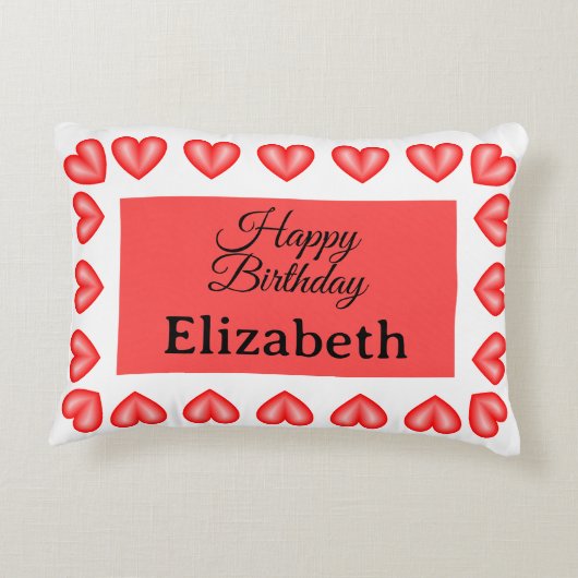 ハッピーバースデー矩形ハート枠名前をカスタムする アクセントクッション (裏面)