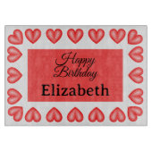 ハッピーバースデー矩形ハート枠名前をカスタムする カッティングボード (正面)