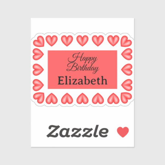 ハッピーバースデー矩形ハート枠名前をカスタムする シール (シート)