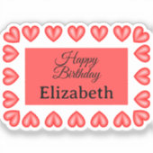 ハッピーバースデー矩形ハート枠名前をカスタムする シール (正面)