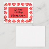 ハッピーバースデー矩形ハート枠名前をカスタムする プレイスカード (正面/裏面)