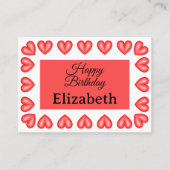 ハッピーバースデー矩形ハート枠名前をカスタムする プレイスカード (正面)