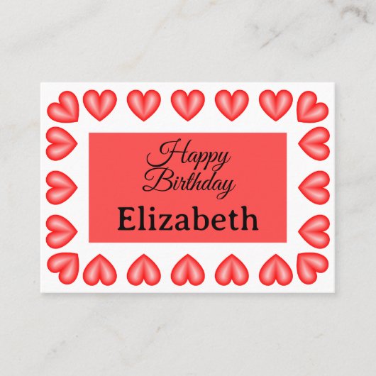 ハッピーバースデー矩形ハート枠名前をカスタムする プレイスカード (正面)