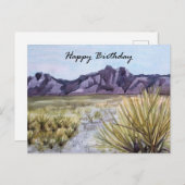 ハッピーバースデー砂漠サボテン山脈水彩画 ポストカード (正面/裏面)