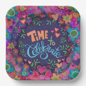 ハッピーバースデー祝おもしろいカラフルフローラ ペーパープレート (正面)