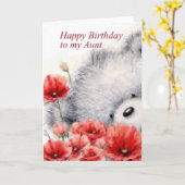 ハッピーバースデー私の叔母、赤い花とクマ カード (黄色い花)