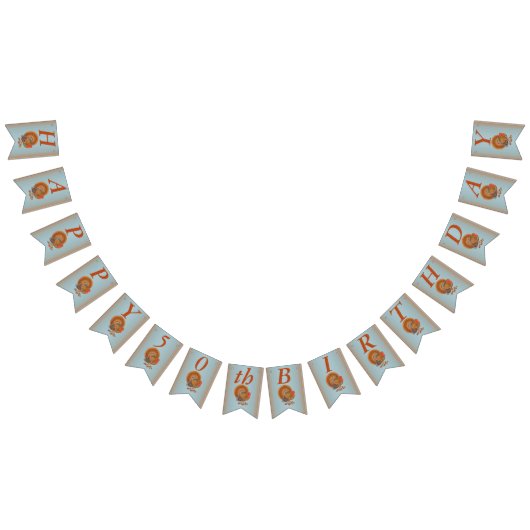 ハッピーバースデー秋の色オスの七面鳥ブルー バンティングフラッグ (全)