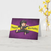 ハッピーバースデー空手蹴りの少女 カード (黄色い花)