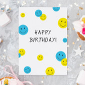 ハッピーバースデー笑顔顔ブルーイエロー カード