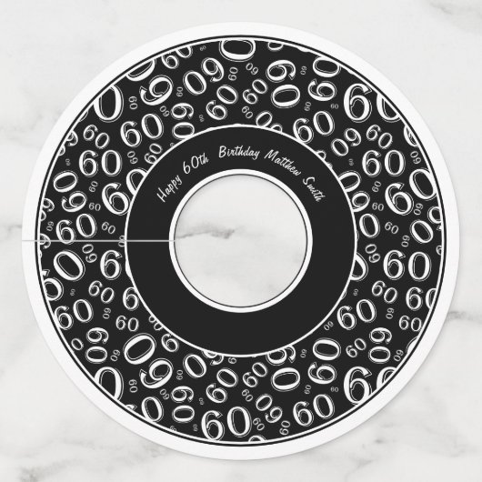 ハッピーバースデー第60白黒数テーマ ワイングラスタグ (正面)