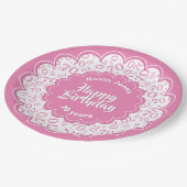 ハッピーバースデー第70のピンクおよび白い数パターン ペーパープレート (アングル)