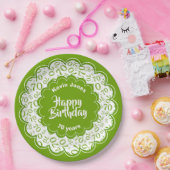 ハッピーバースデー第70の緑および白い数パターン ペーパープレート (パーティー)