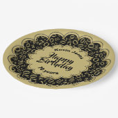 ハッピーバースデー第70の金ゴールドおよび黒い数パターン ペーパープレート (アングル)