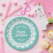 ハッピーバースデー第80のティール(緑がかった色)および白い数パターン ペーパープレート (パーティー)