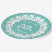 ハッピーバースデー第80のティール(緑がかった色)および白い数パターン ペーパープレート (アングル)