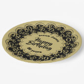 ハッピーバースデー第80の金ゴールドおよび黒い数パターン ペーパープレート (アングル)