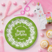 ハッピーバースデー第90の緑および白い数パターン ペーパープレート (パーティー)