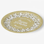 ハッピーバースデー第90の金ゴールドおよび白い数パターン ペーパープレート (アングル)