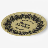 ハッピーバースデー第90の金ゴールドおよび黒い数パターン ペーパープレート (アングル)