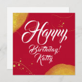 ハッピーバースデー簡易ミニマル金ゴールドモダンフラットカード (正面/裏面)