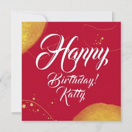 ハッピーバースデー簡易ミニマル金ゴールドモダンフラットカード (正面)